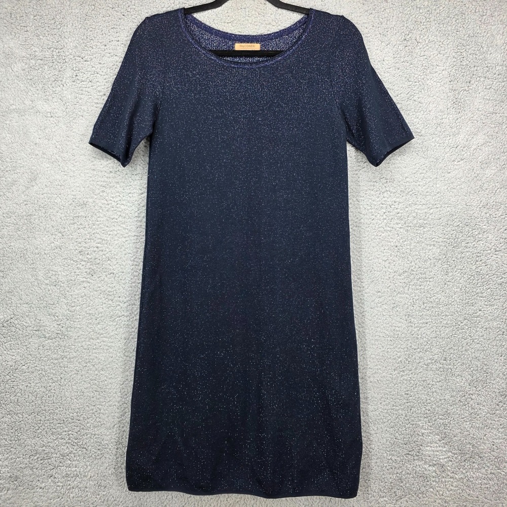 FALCONERI Knit Dress Navy Blue Sparkle Short Sleeve Made in‎ Italy Size Small
